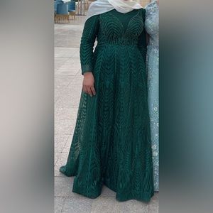 Long sleeves modest evening gown dress